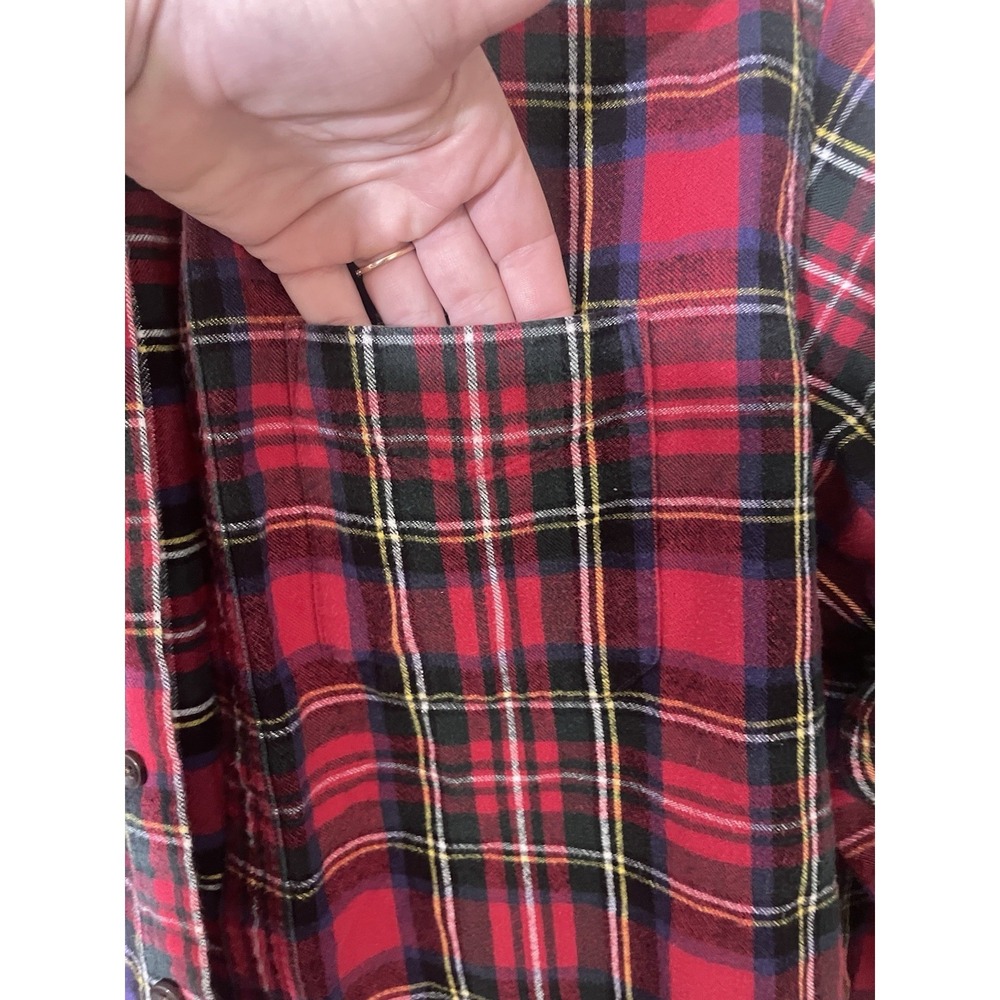 Y2K LL Bean Men's Large Red Plaid Button Up Flannel Shirt Lumberjack Workwear - Picture 4 of 5